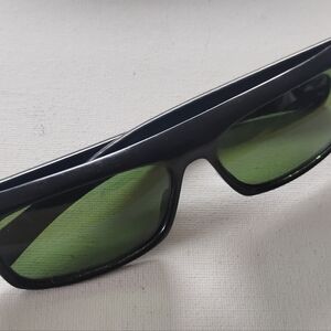 Rare Vintage Black Rockabilly Unisex Green Mineral  Glass  Sunglasses   NOS
